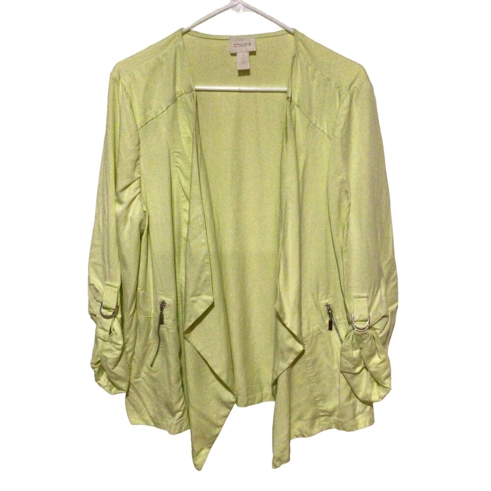 Chico's Women's Neon Yellow Open Front Cardigan Jacket Size 2 Large Lightweight